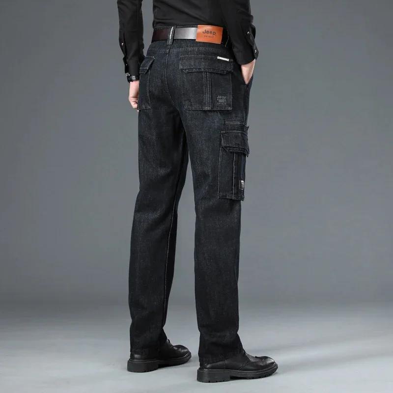 Pantalon cargo en denim multi-poches pour hommes, jean droit décontracté épais, surintendant ser, gr