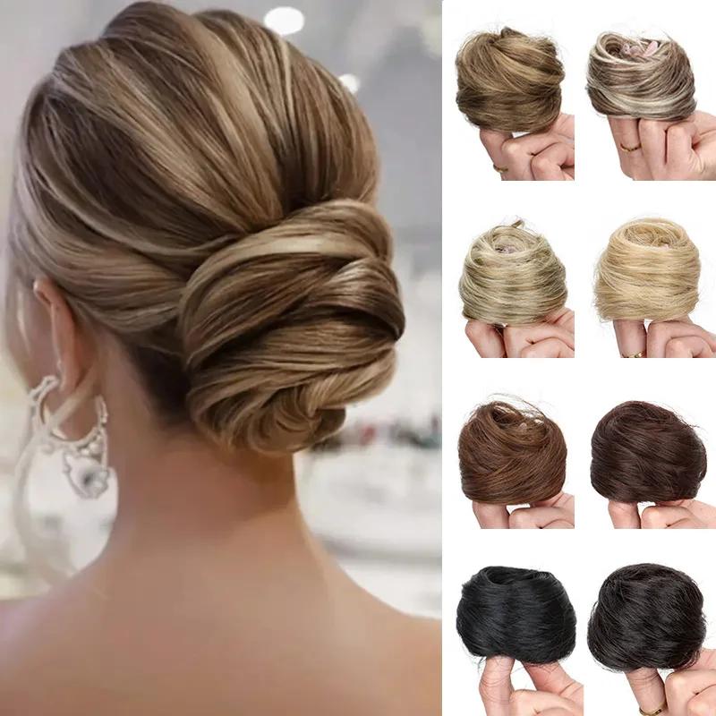 Chignon synthétique élastique désordonné pour femme, postiches, chouchou bouclé, bande de chignon, f