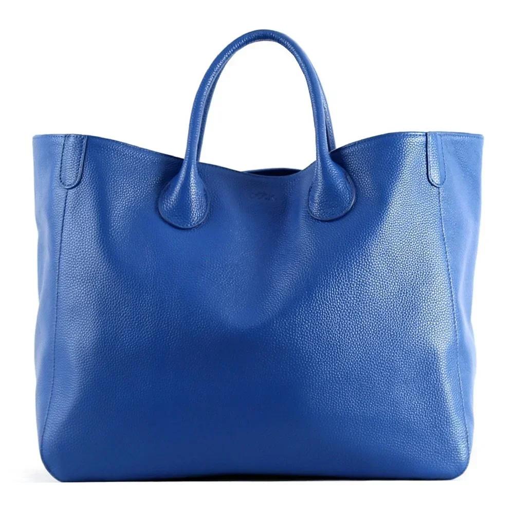 Sac à main spacieux en cuir véritable pour femmes, fourre-tout de luxe en cuir de vache décontracté,