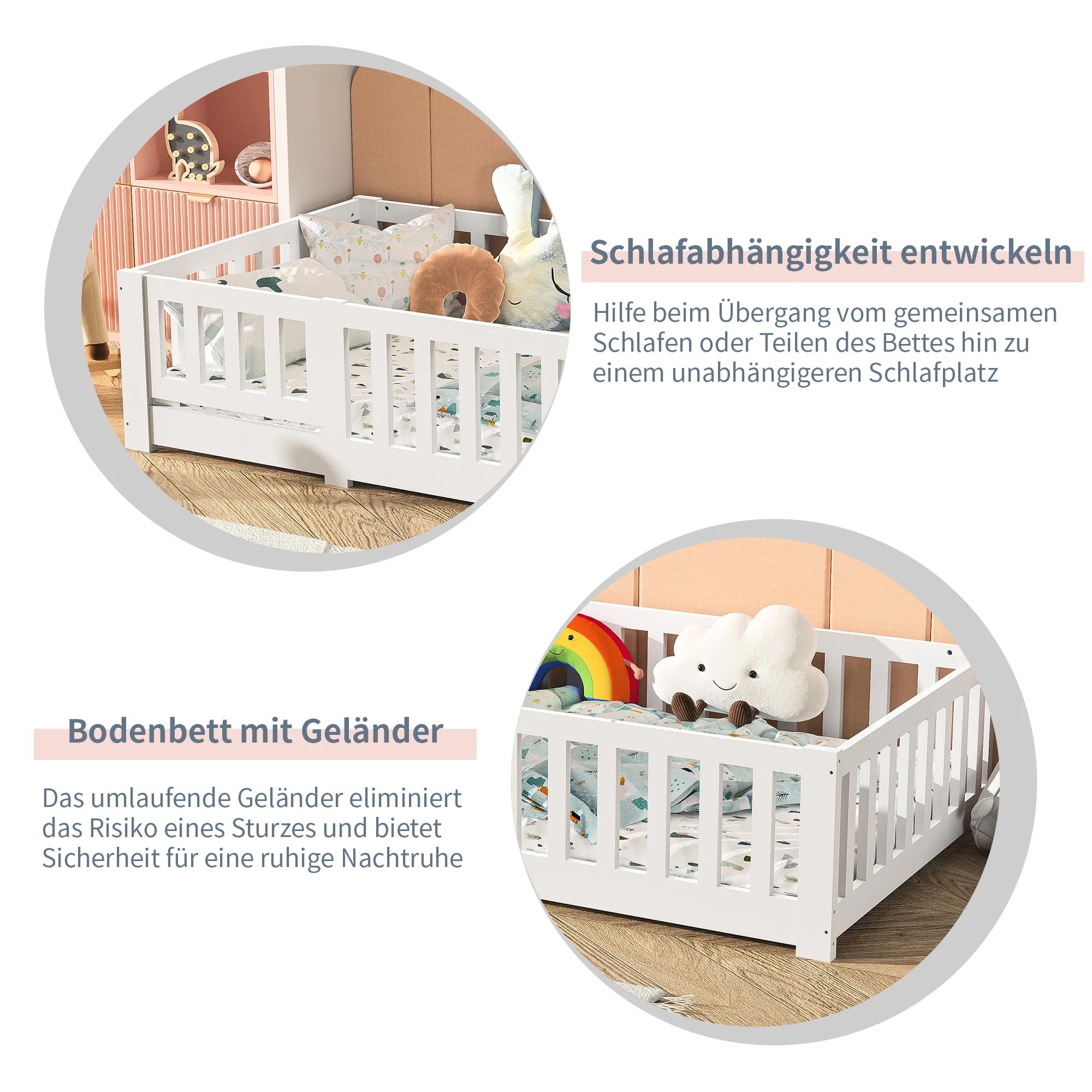 Lit de sol Montessori pour enfants Rosahqnda 90 x 200 cm avec protection contre les chutes, y compri