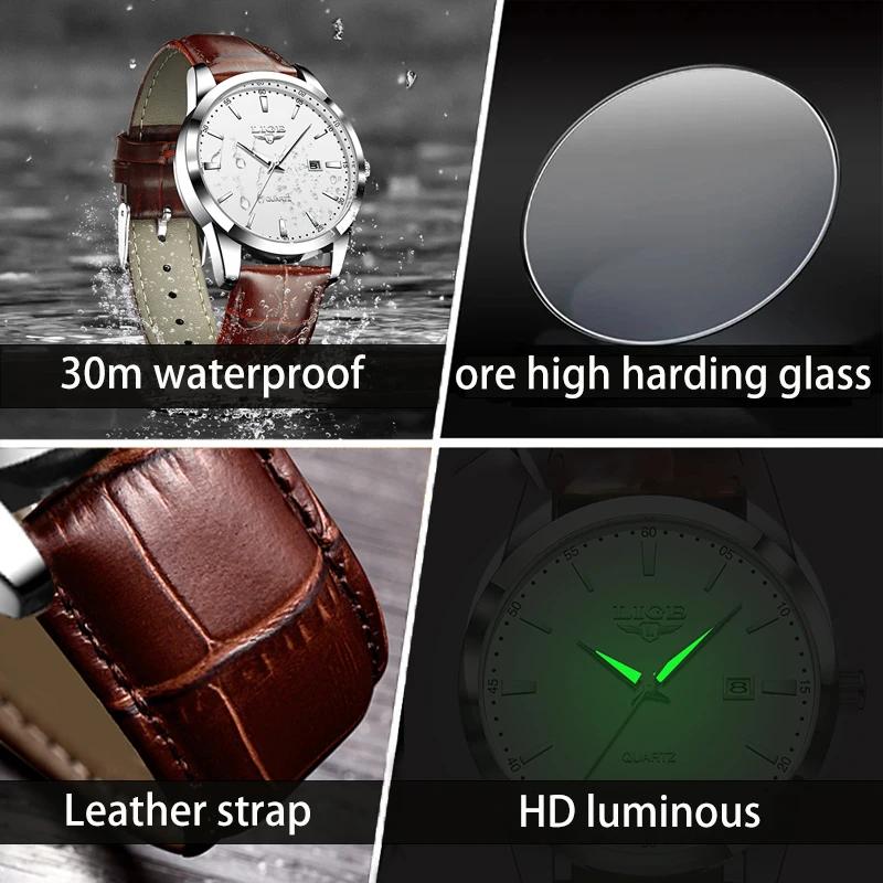 LIGE homme montre mode bracelet en cuir hommes montres militaire Sport étanche calendrier Quartz mon