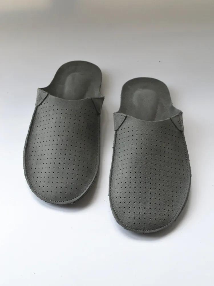 Pantoufles rétro perforées pour hommes, sandales d'été en cuir de vache