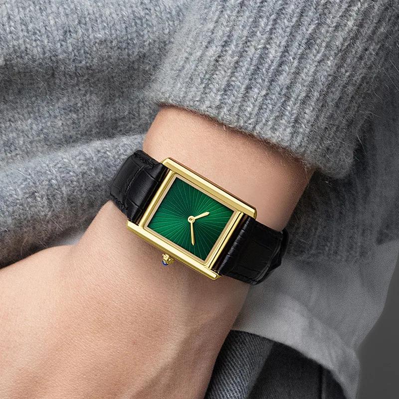 Nouvelle montre carrée classique pour hommes femmes conception Simple à deux mains bracelet en cuir
