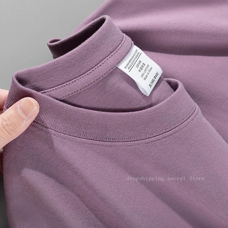 T-shirt en coton kaki épais 600G pour homme, style minimaliste, coupe ample décontractée, manches co