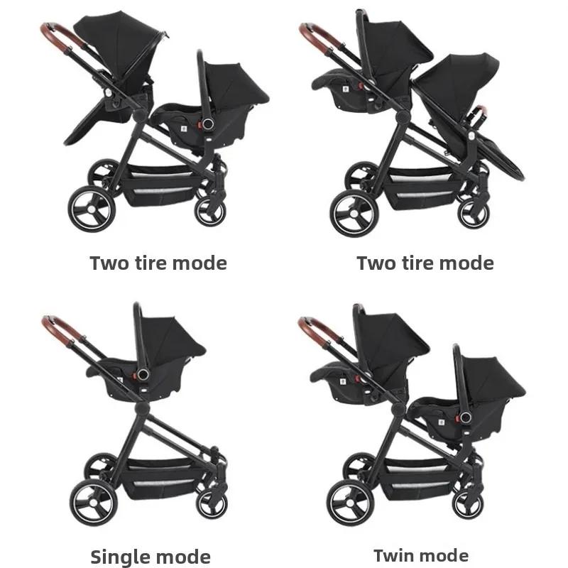 Poussette double 3 en 1 avec sièges auto et option avion - Légère et pliable pour bébés