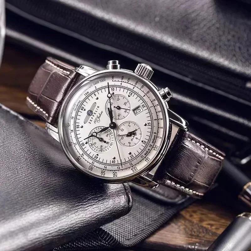 Nouvelle montre-bracelet automatique Zeppelin 2026 avec date, chronographe à trois aiguilles, multif