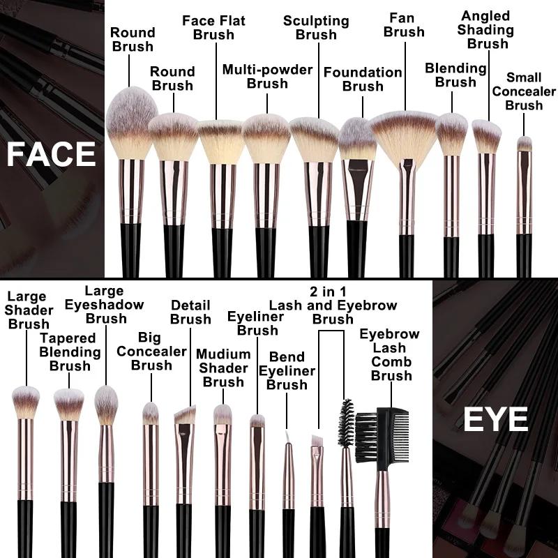 Ensemble professionnel de 3 à 20 pinceaux de maquillage, doux et moelleux, pour fard à paupières, fo