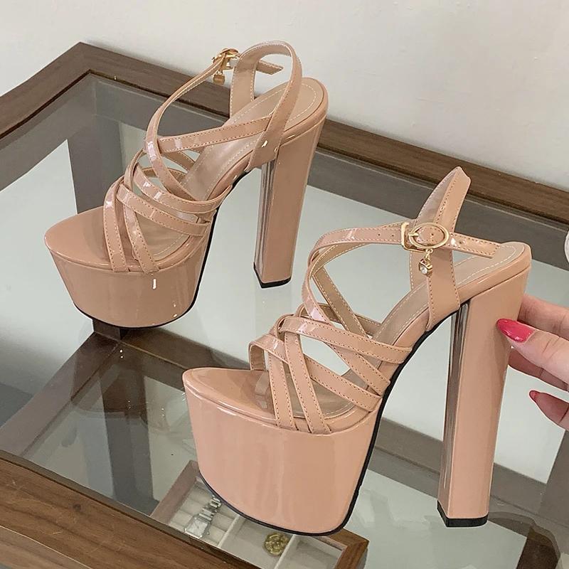 Liyke Style de piste 16CM épais talons hauts plate-forme sandales Sexy bande étroite bride à la chev