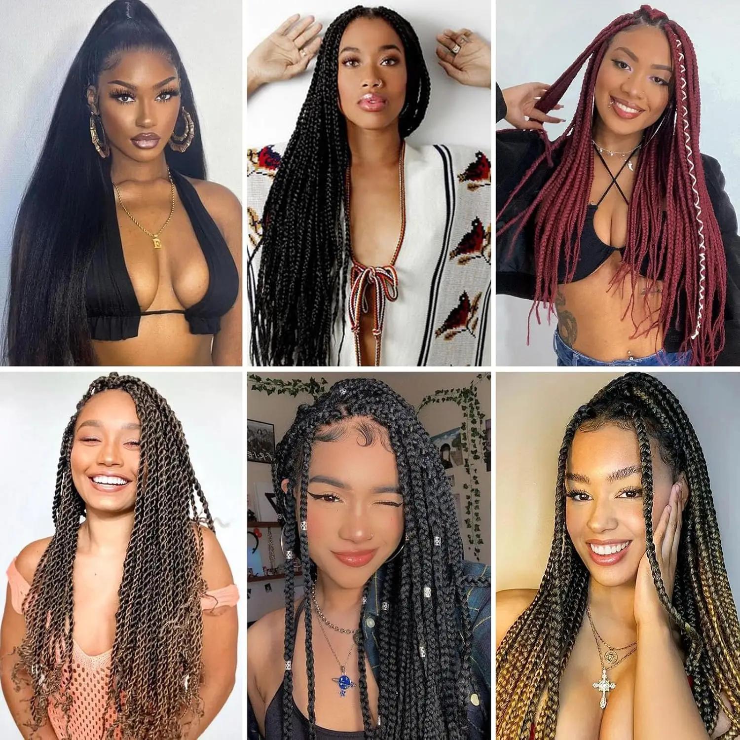 Extensions capillaires synthétiques Kanekalon sans nœuds, 26 pouces, tresses longues et lisses, Text