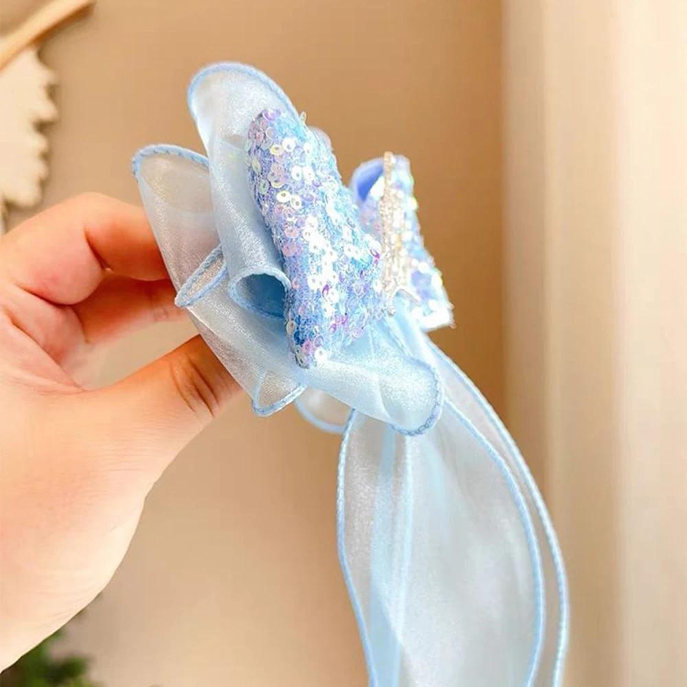 Épingle à cheveux flocon de neige, grand nœud, ruban à paillettes, Clips supérieurs, couronne de pri