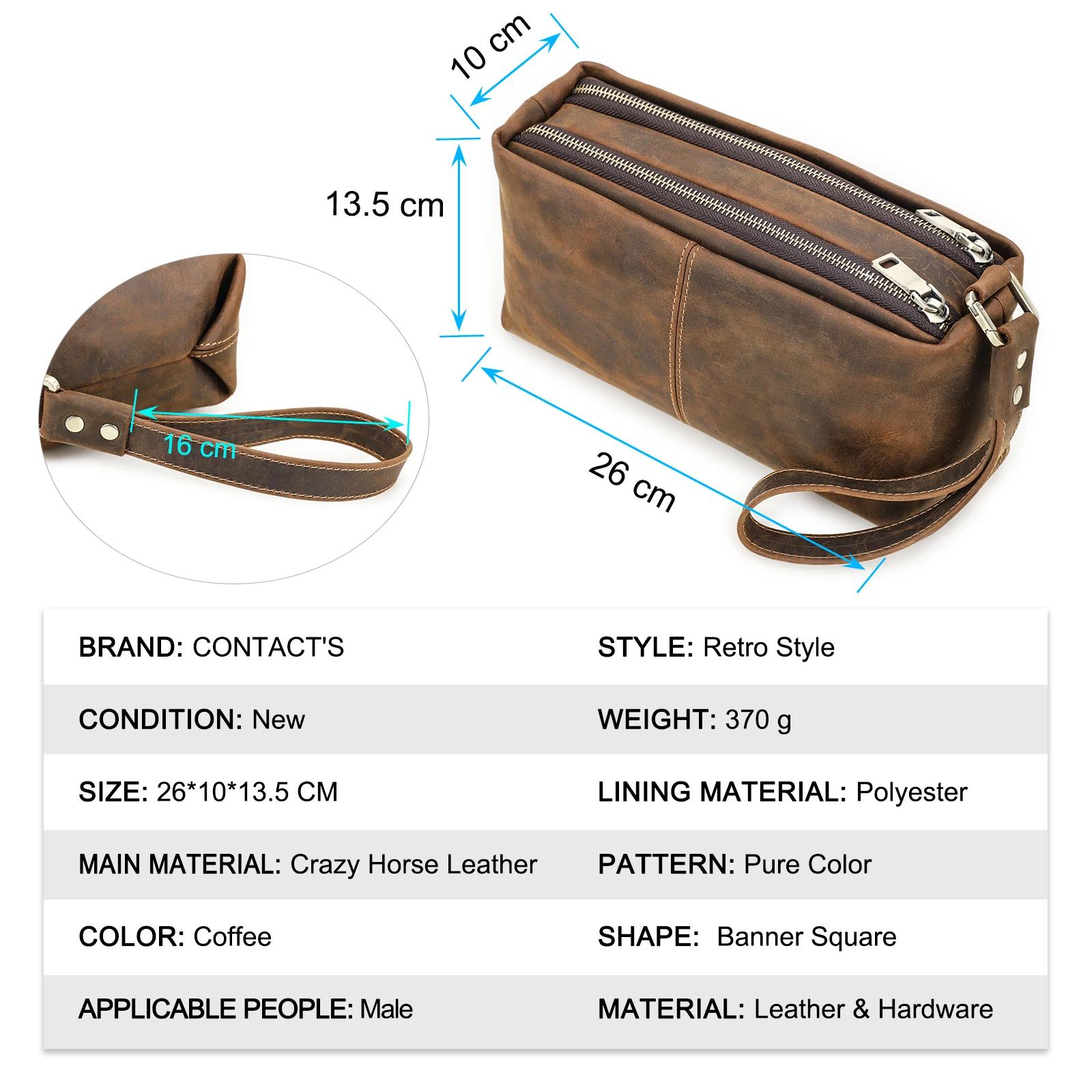 CONTACT'S-Pochettes en cuir véritable pour hommes, sac à main en cuir de cheval Elin avec dragonne, 