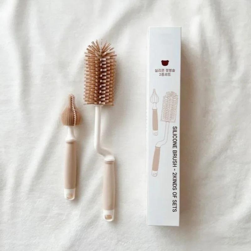 Coréen Ins nouveau-né bouteille mamelon brosse bébé spécial à Long manche brosse de nettoyage Silico