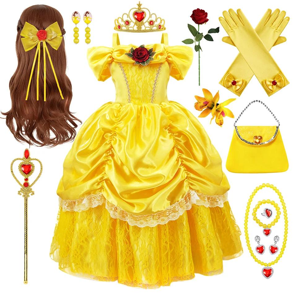 Robe princesse Cosplay Belle pour filles 2-11 ans - Costume fête anniversaire carnaval Noël élégant