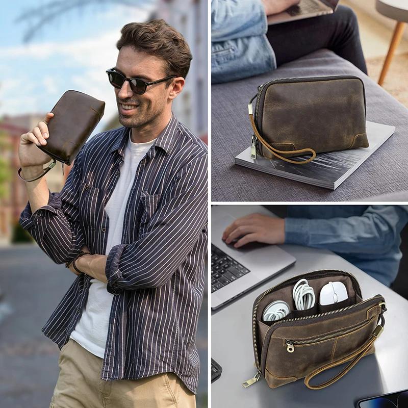Sac de voyage pour homme CONTACT'S, pochette en cuir véritable, portefeuille, sac à main, sac de ran