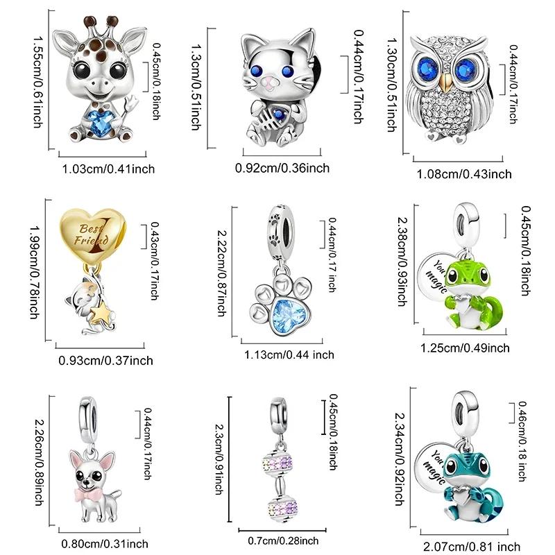 925 argent Sterling Animal haltère mignon rose chien breloques perles ajustement Bracelet à bricoler