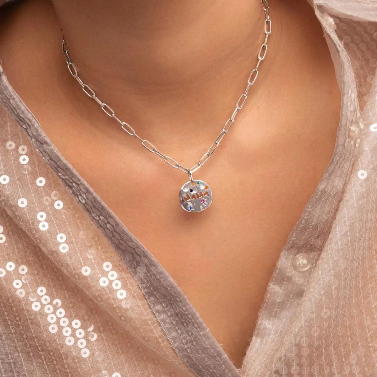 Collier pendentif MAMA pour maman grand-mère, pendentif tarot d'ange gardien rond irrégulier en acie