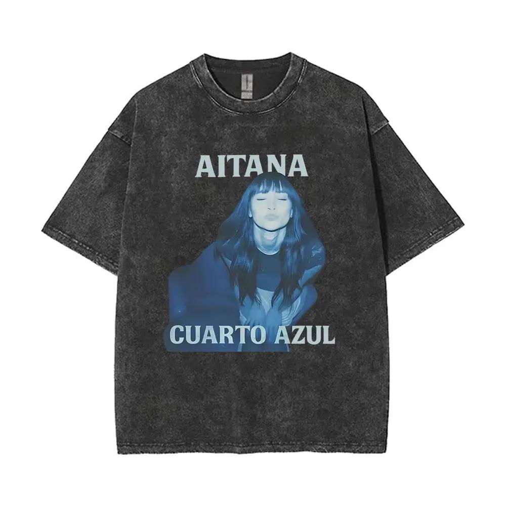 Lavé Vintage chanteur Aitana Logo graphique T-shirts CUARTO bleu Tour T-shirt hommes femmes vêtement