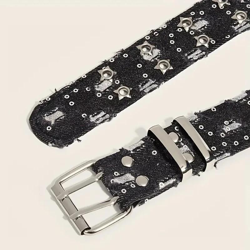 Ceinture de luxe en Denim bleu, accessoires Punk noirs, nouvelle mode, HipHop Y2k, étoile ajourée, b