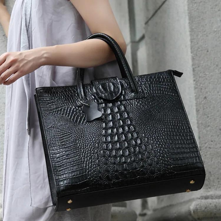 Sac à main en cuir véritable motif Crocodile pour femmes, sac à bandoulière de grande capacité, mode