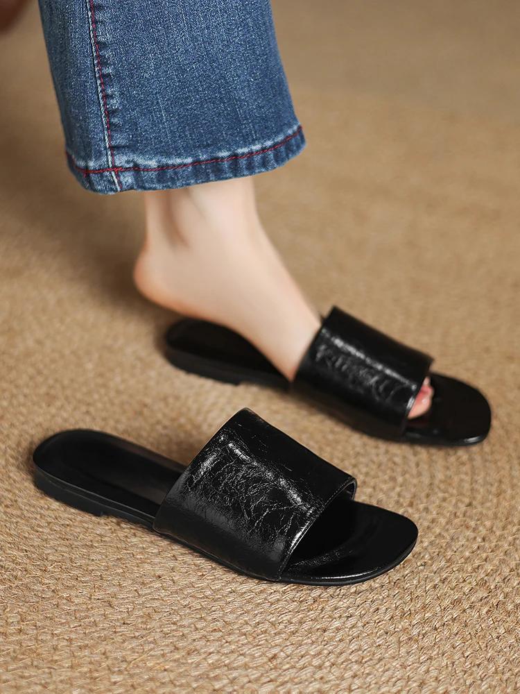 2025 nouvelles femmes tendance été fendu pantoufles en cuir Sexy dames bordeaux noir bout ouvert gra