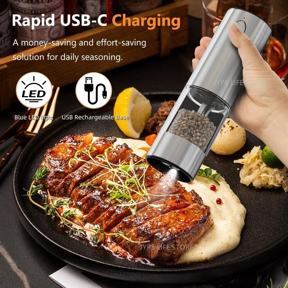 Moulin à poivre électrique en acier inoxydable, moulin à sel et à poivre, Rechargeable par USB, gros