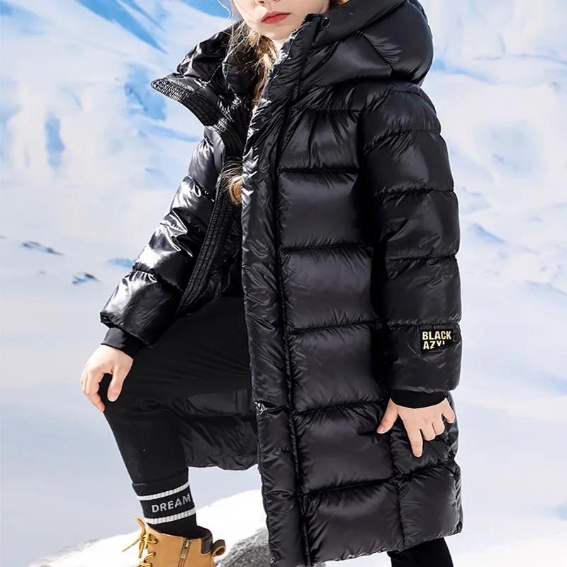 Manteau Long en coton épais noir et or pour enfants, veste d'hiver en coton pour garçons et filles, 