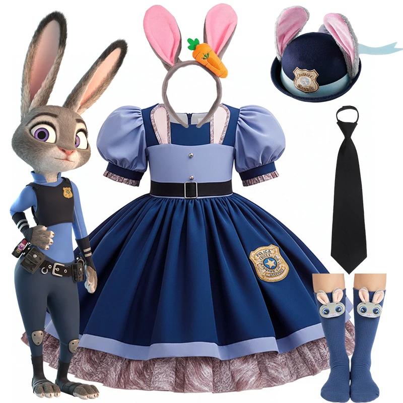 Costume de cosplay Disney Judy Hopps pour fille, robe de policière, costume de lapin Zootopia, dégui