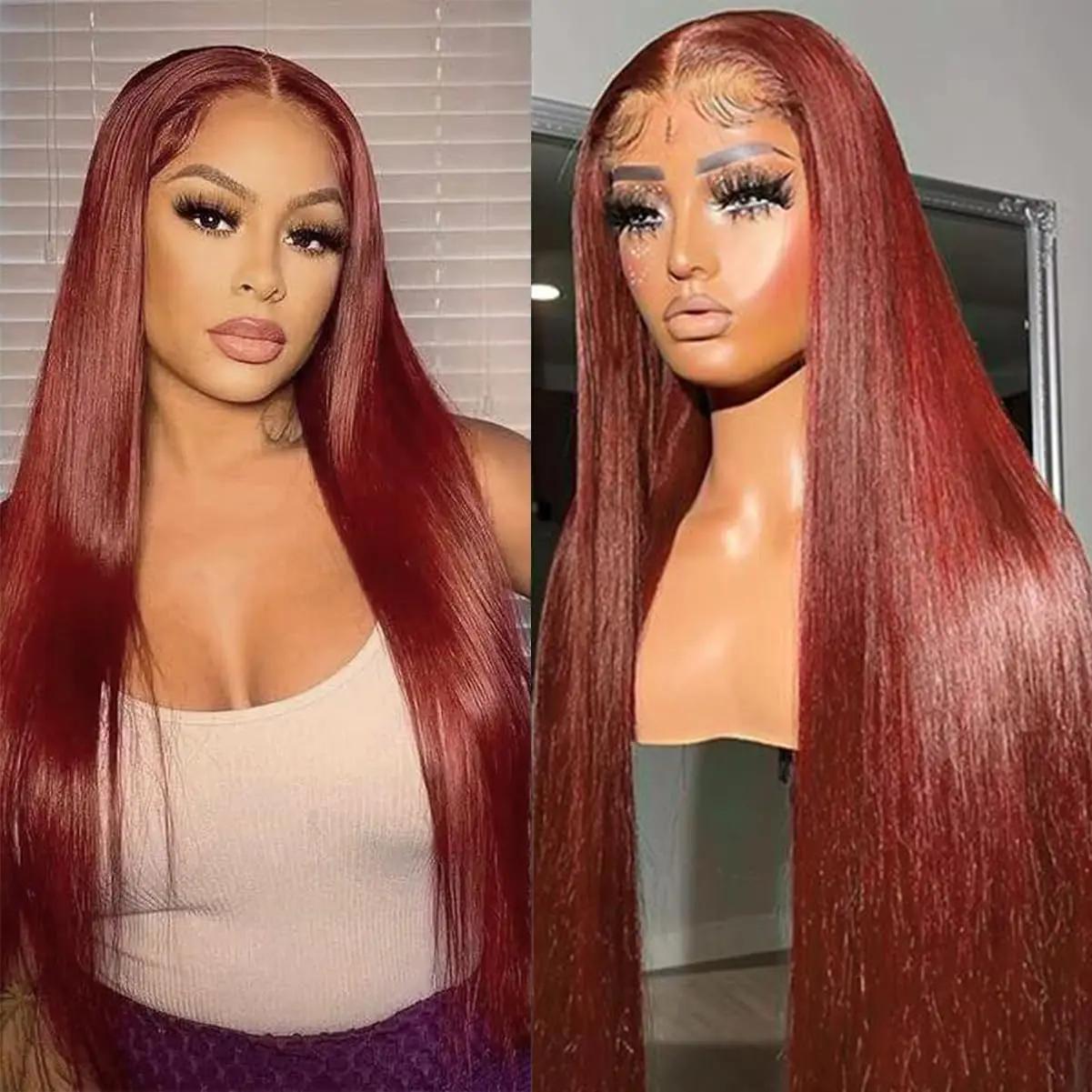 Perruque Lace Front Brésilienne Naturelle Cheveux Lisses, Brun Rousse, 13x4, 13x6, HD, 5x5, Pre-Pluc