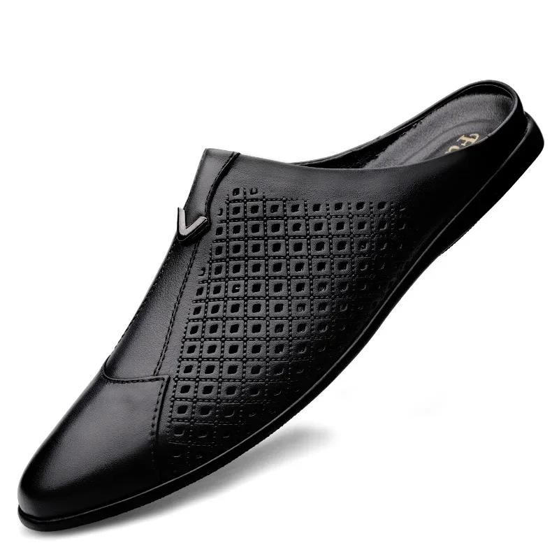 Mocassins d'été en cuir pour hommes, chaussures de conduite, mules, tennis, blanc, 2024