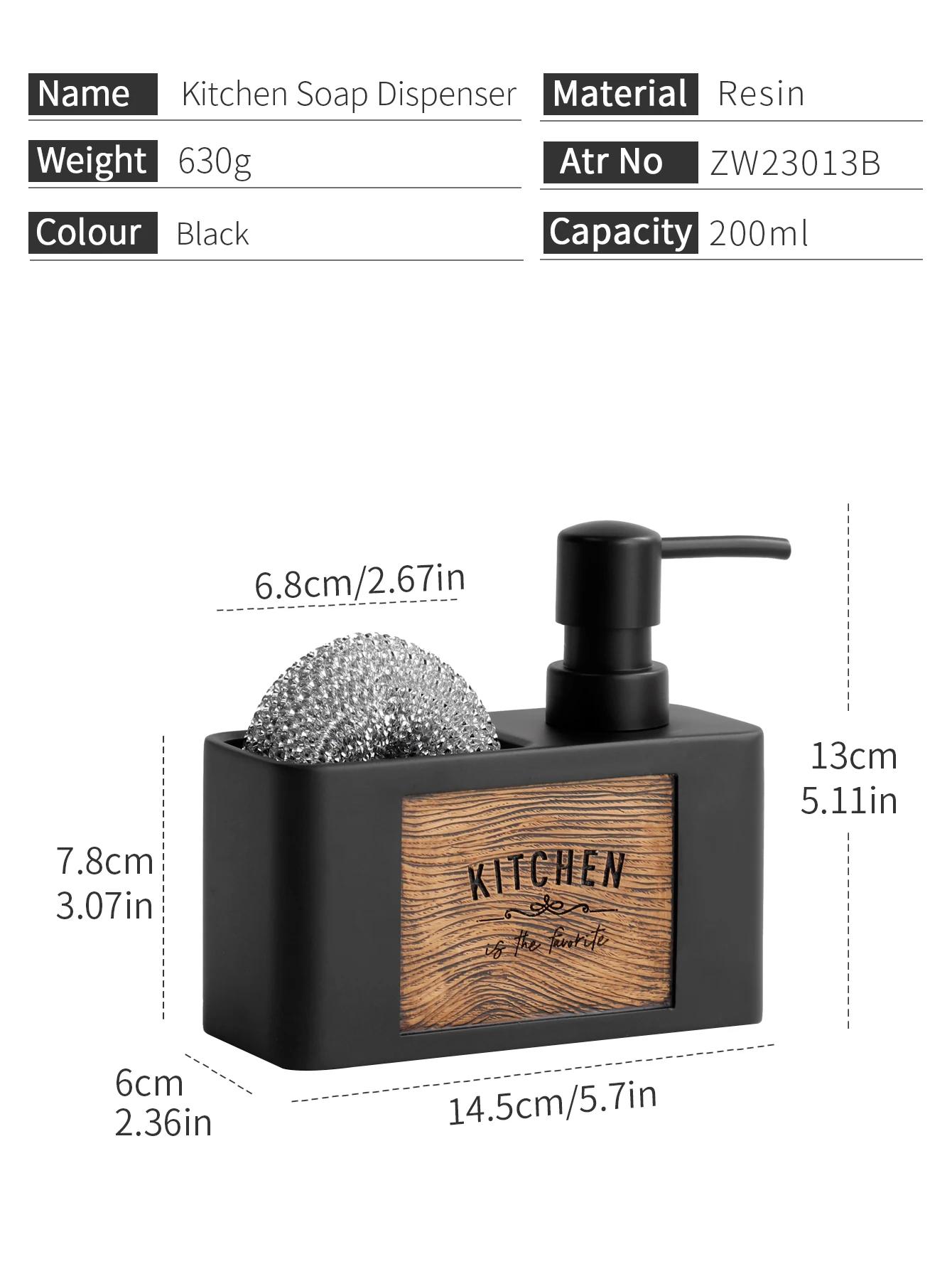 Distributeur de savon de cuisine avec porte-éponge, distributeur de savon liquide pour les mains et 