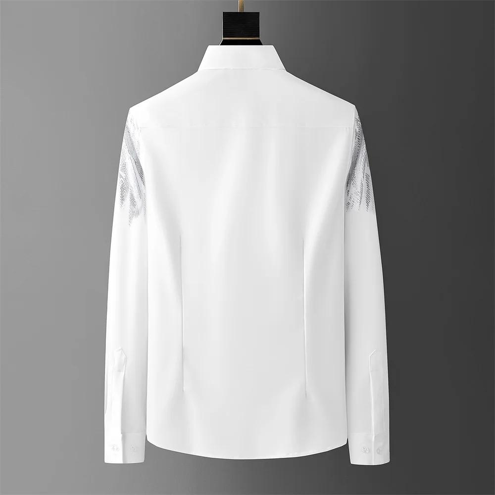 Chemise de luxe à manches longues pour hommes, avec strass, chemises décontractées, pour Banquet, fê