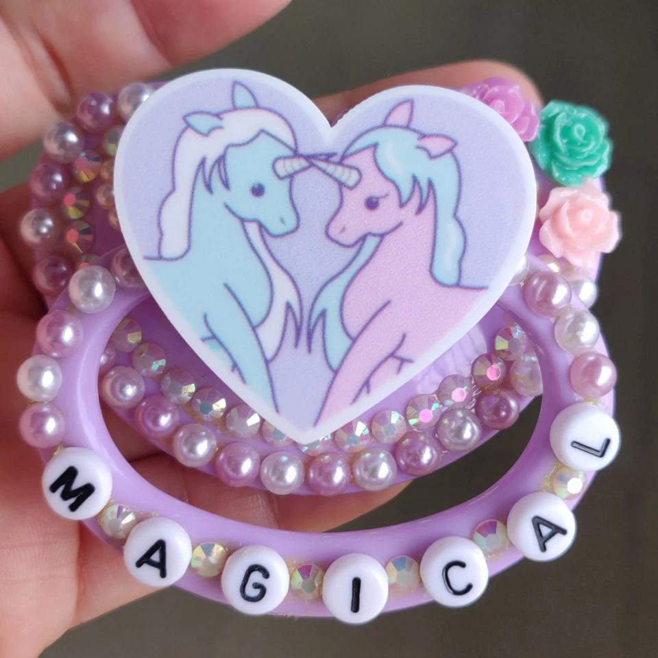 Sucette silicone adulte motif licorne violette - Tétine taille adulte 100% faite main ABDL