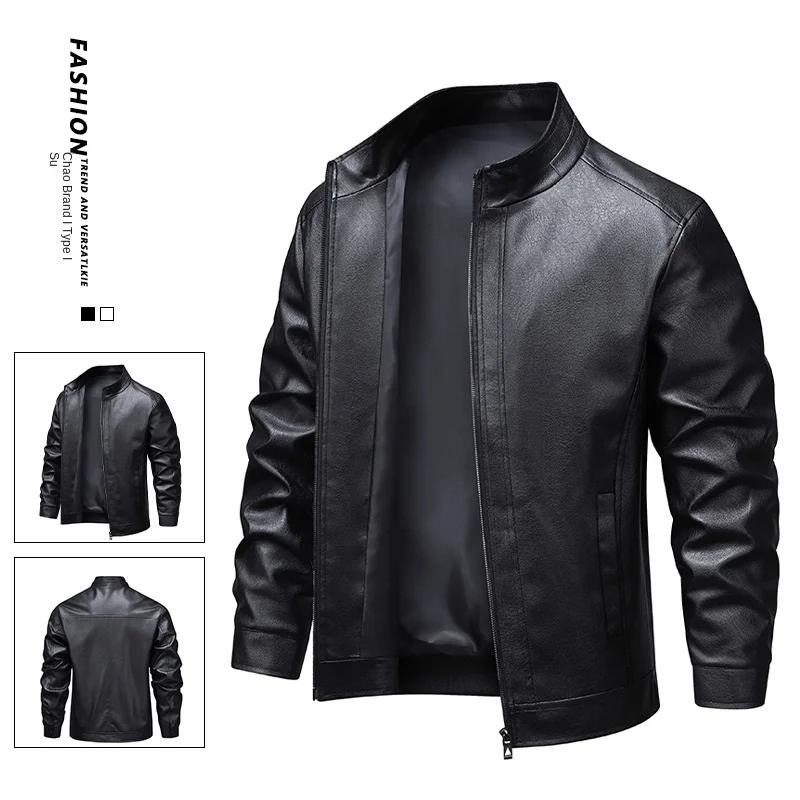 Transfrontalier 2025 nouvelle veste en cuir hommes manteau automne nouveau col montant veste hommes 
