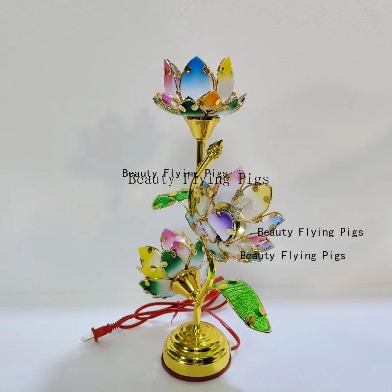 Bougeoir Lotus en forme de pétale coloré, alimentation électrique pour Temple, chandelier de Table, 