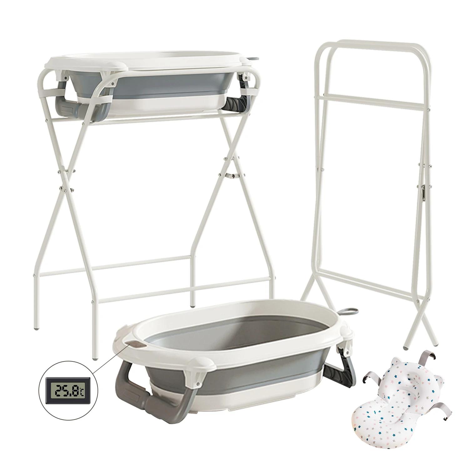 Baignoire bébé 3 en 1 pliable avec support et thermomètre - bain sécurisé du nouveau-né au tout-petit