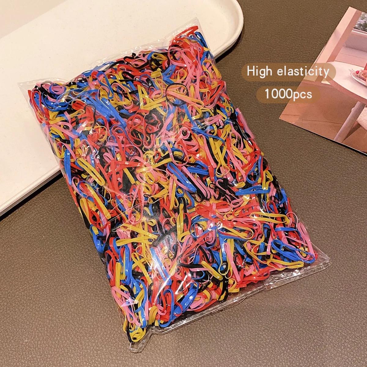 1000 morceaux d'élastiques noirs et colorés, élastiques de base, accessoires pour cheveux adaptés à 