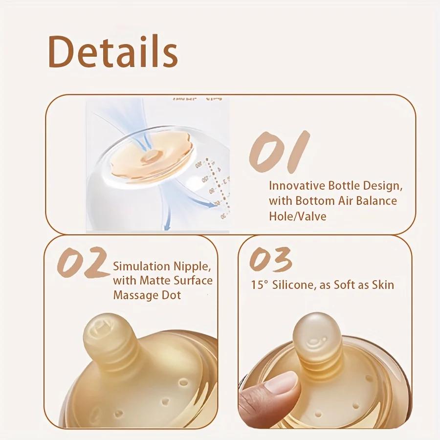 Biberons en verre borosilicate de 4oz,8oz, biberon à col large avec trou/vanne d'équilibre de l'air 