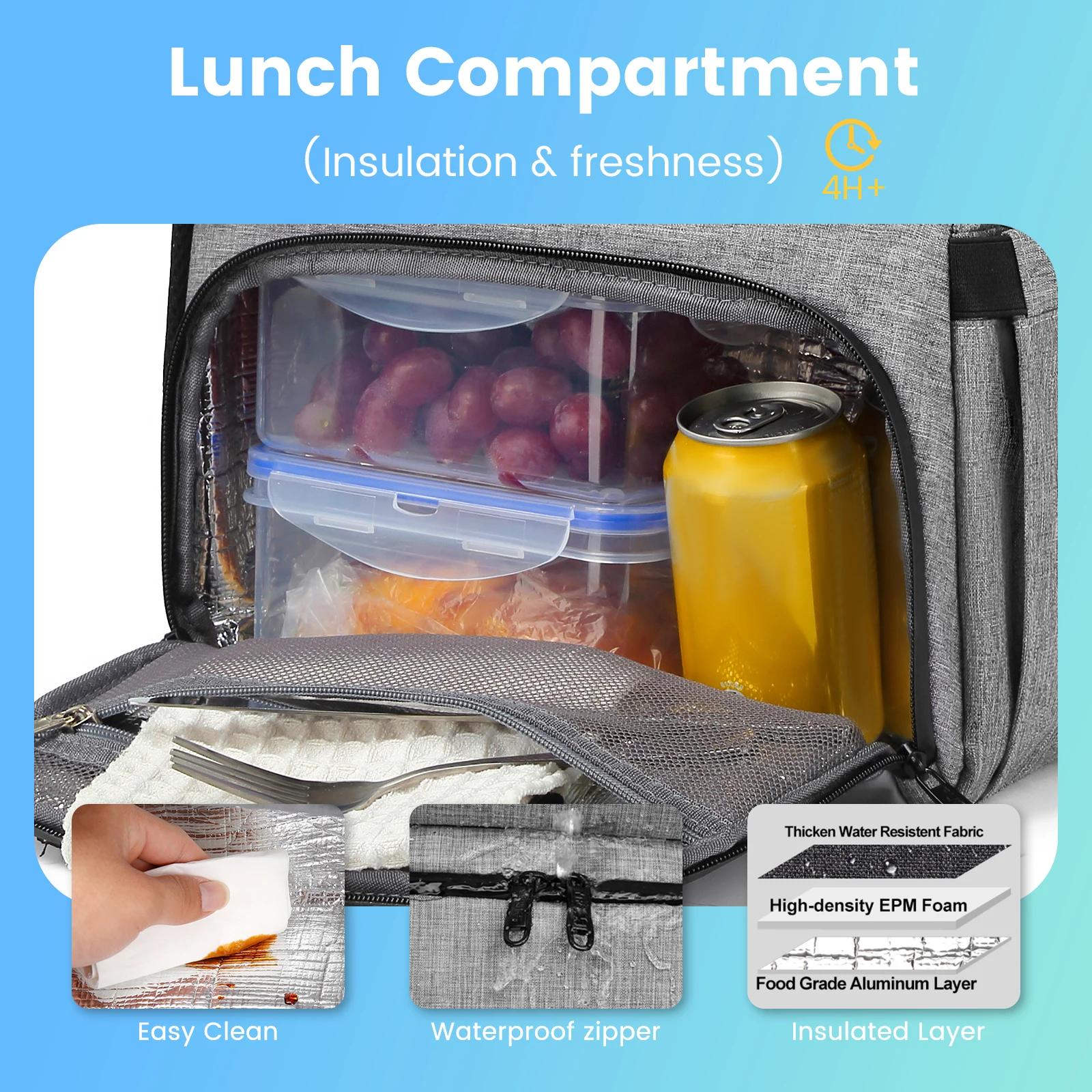 Sac à dos isotherme pour le déjeuner, sac à dos pour ordinateur portable avec blocage RFID 15,6 pouc