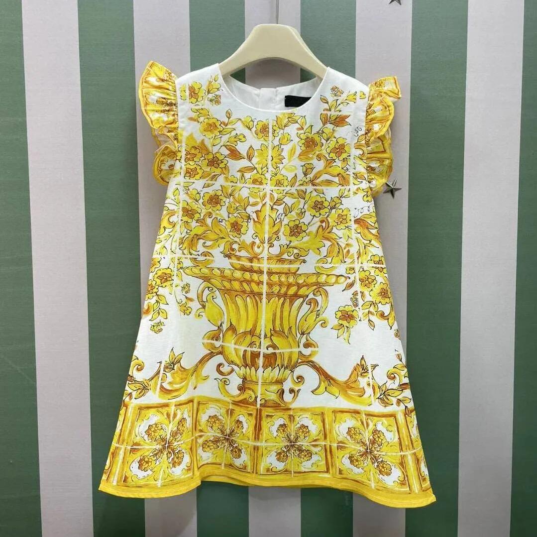 Robe d'été jaune en coton pour filles, vêtements pour enfants, nouvelle collection 2024