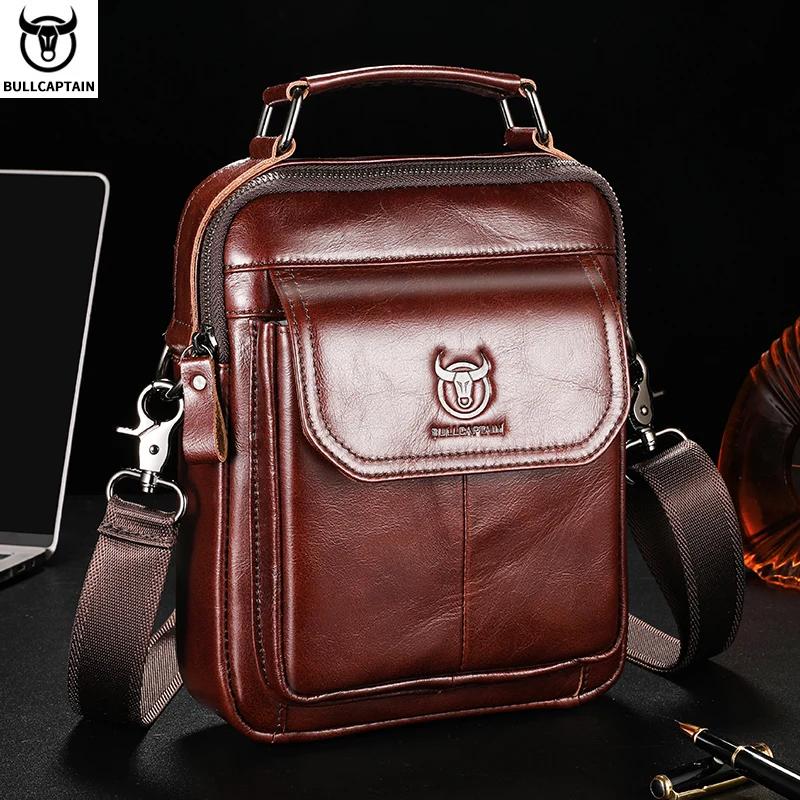 BULLCAPTAIN-Sac à Main Multifonctionnel en Cuir group pour Homme, Sacoche Rétro Décontractée en Peau