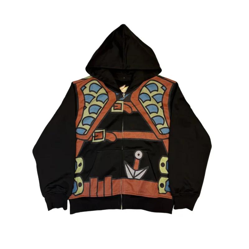 Sweat à capuche zippé Y2K style japonais High Street, imprimé Ninja décontracté Cosplay Anime, Haraj