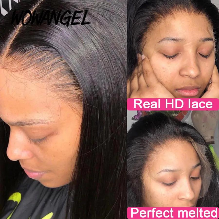Perruque Lace Front Wig brésilienne naturelle-WOW ANGEL, cheveux lisses, 13x6, HD, pre-plucked, nais
