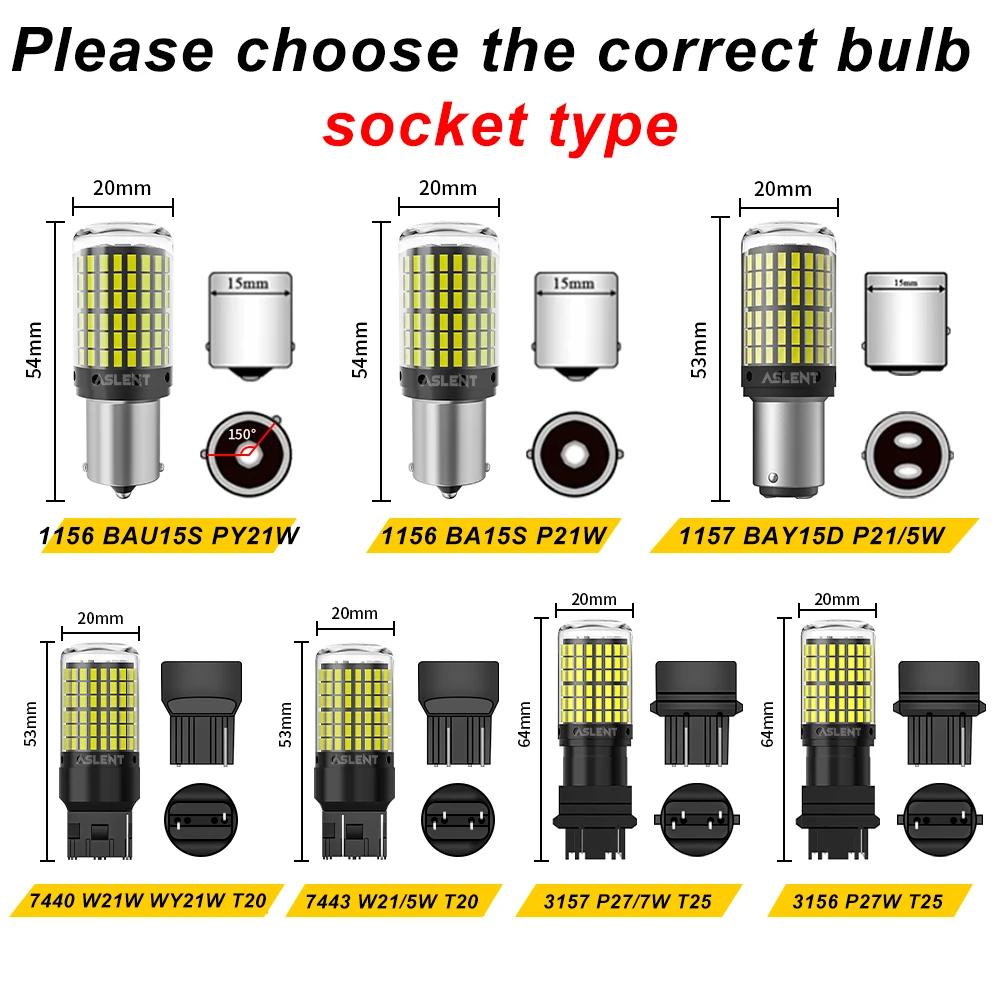 2pcs 1156 BA15S P21W BAU15S PY21W 7440 W21W P21/5W 1157 BAY15D 7443 3157 Ampoules LED 144smd CanBus 