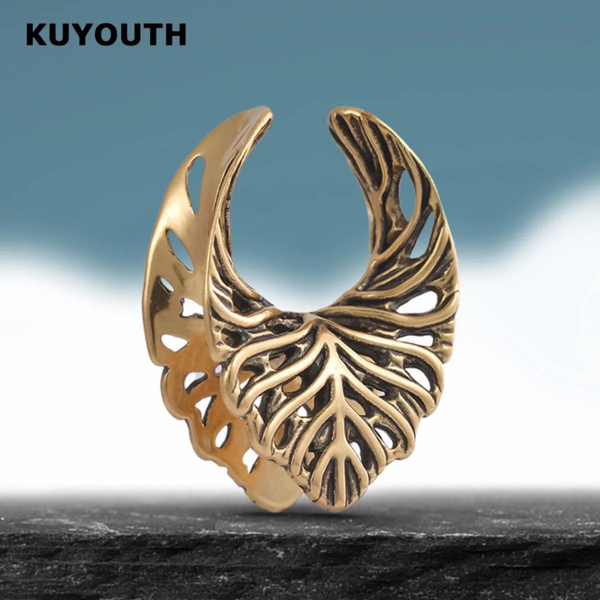 ​ KUYOUTH Tunnels d'oreille, dilatateurs creux et écarteurs en forme de nervures de feuille, bijoux 