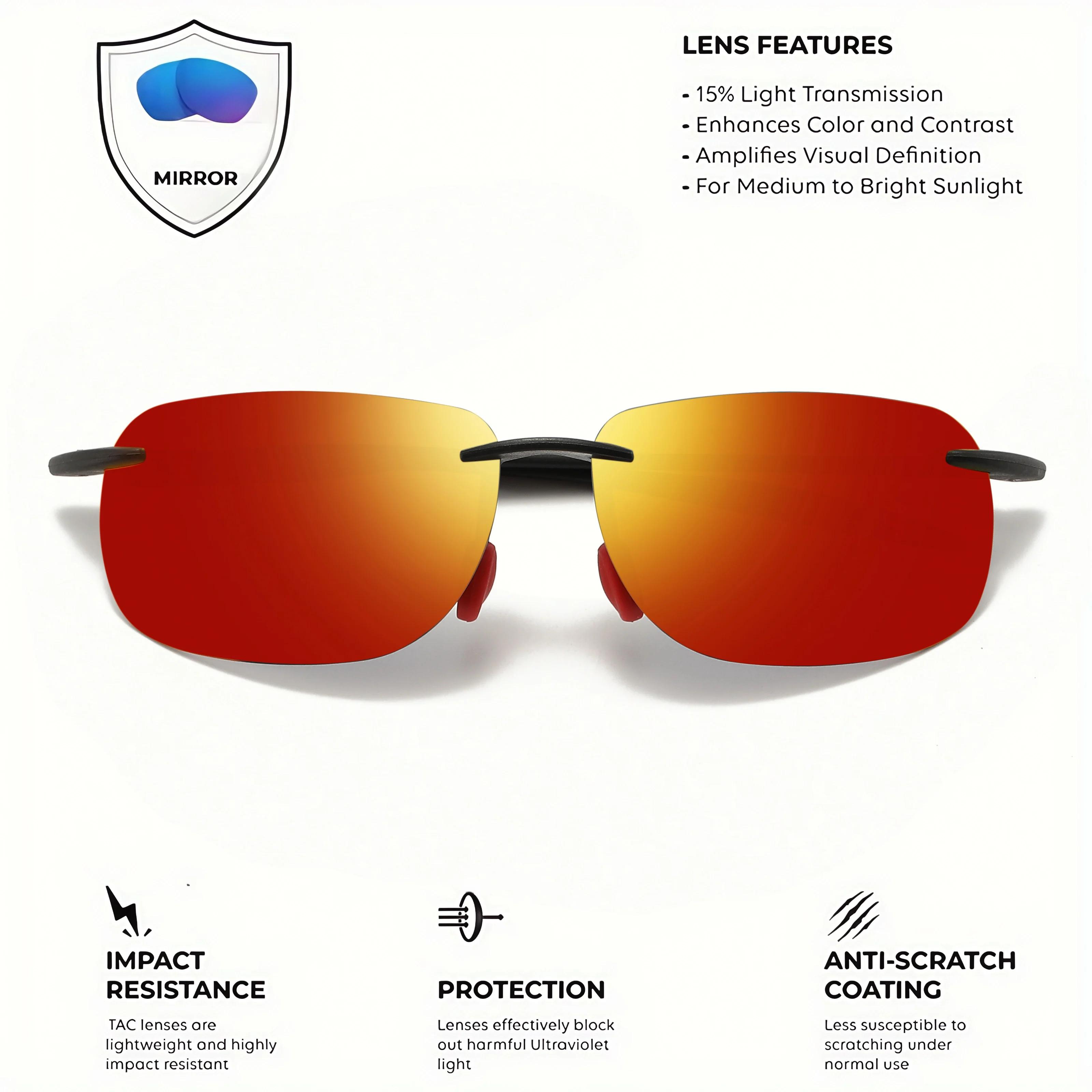 Lunettes de soleil polarisées sans cadre TR90 ultra légères 11 g – Coupe flexible et confortable, fo