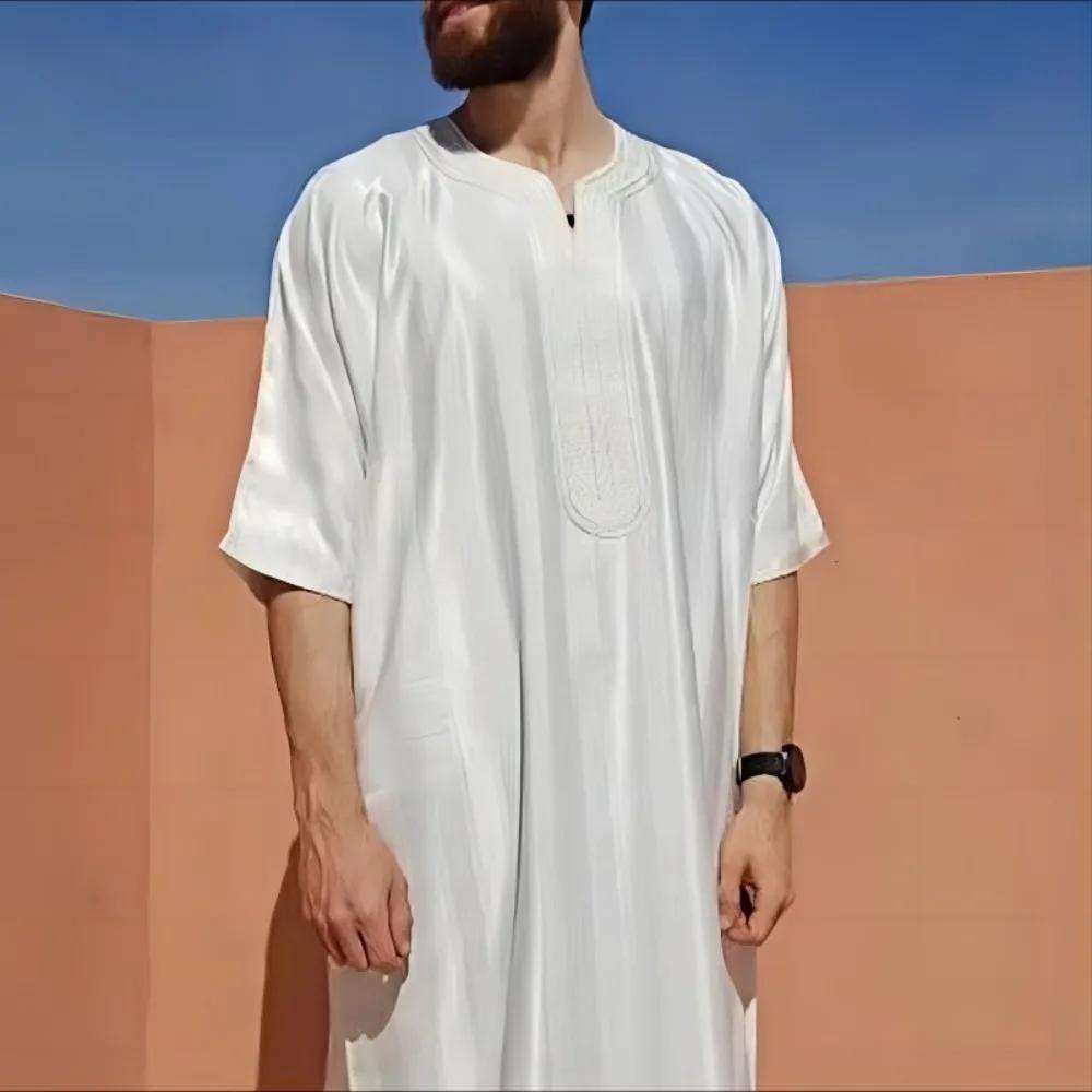 Robe musulmane pour hommes, brodée, de couleur vert foncé, pour jeunes arabes