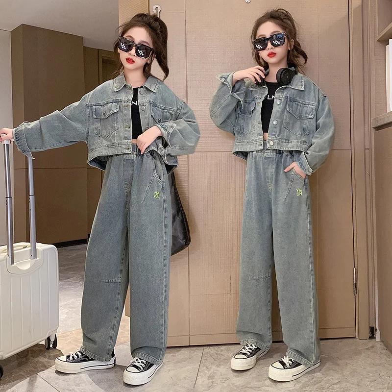 Filles manteau + pantalon enfants costumes 2 pièces/ensemble coton 2025 Cool Jean printemps automne 