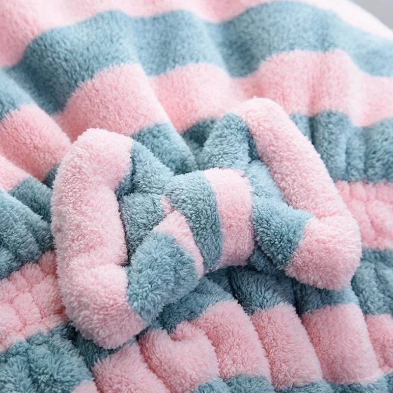 Serviette pour cheveux secs, bonnet de douche à séchage rapide pour femmes, motif rayé, accessoires 