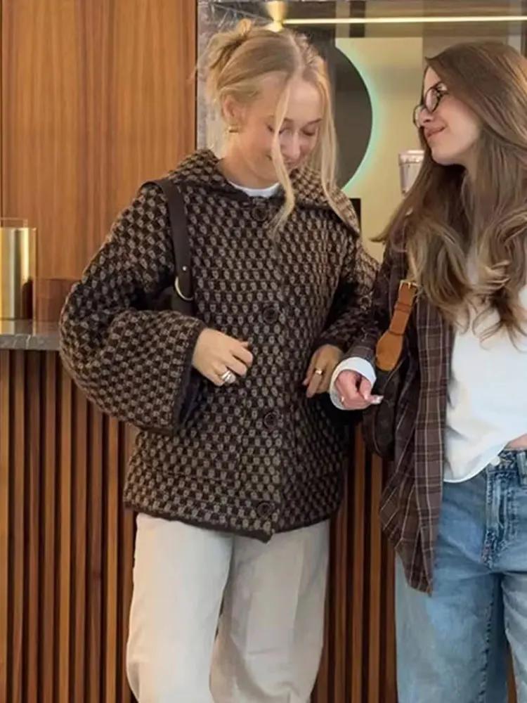 Veste Printemps HH 2026 pour Femmes, Cardigan Tricoté Décontracté Ample, Col Revers, Simple Boutonna