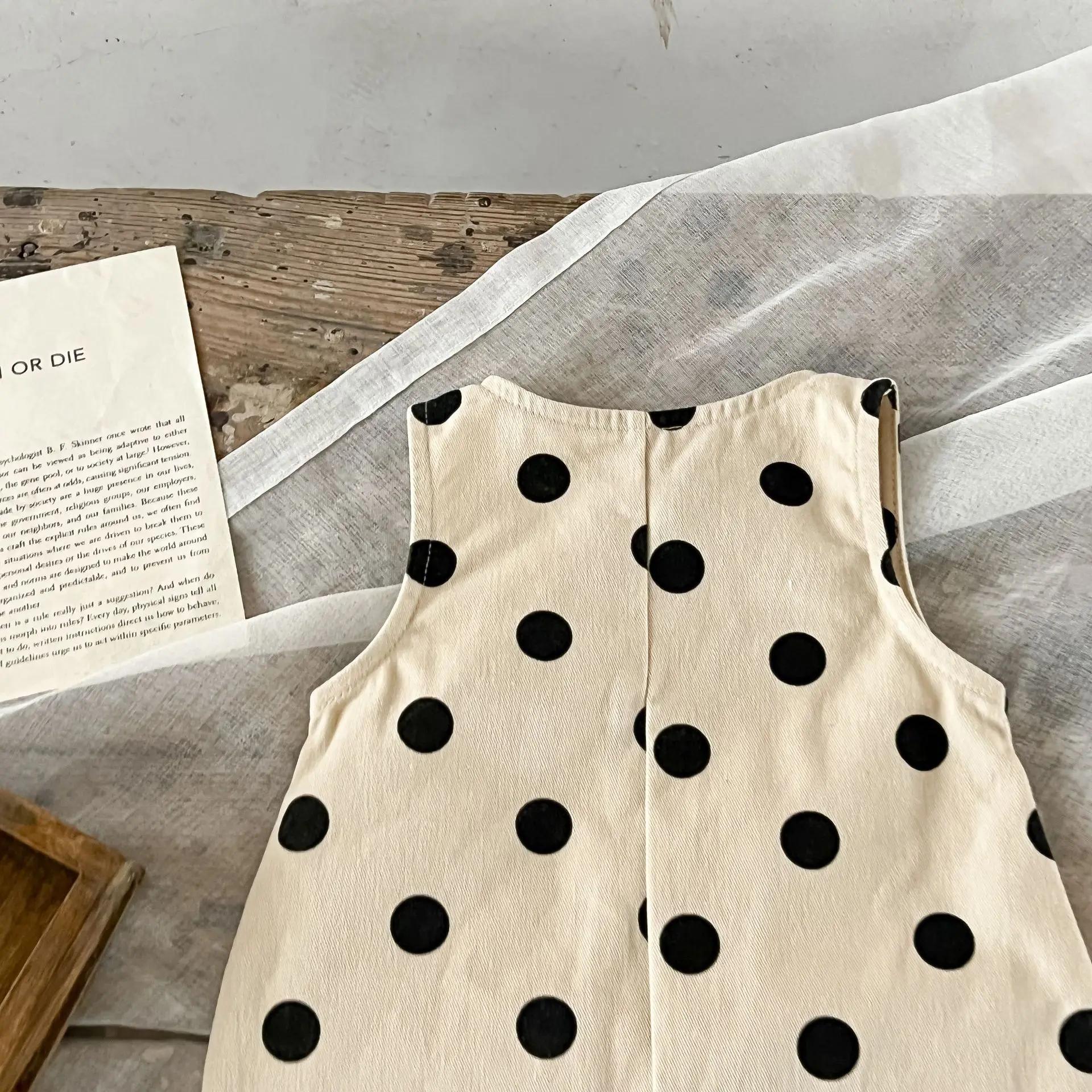 Barboteuse pour nouveau-né fille, barboteuse sans manches à pois ronds, une pièce, vêtements à la mo